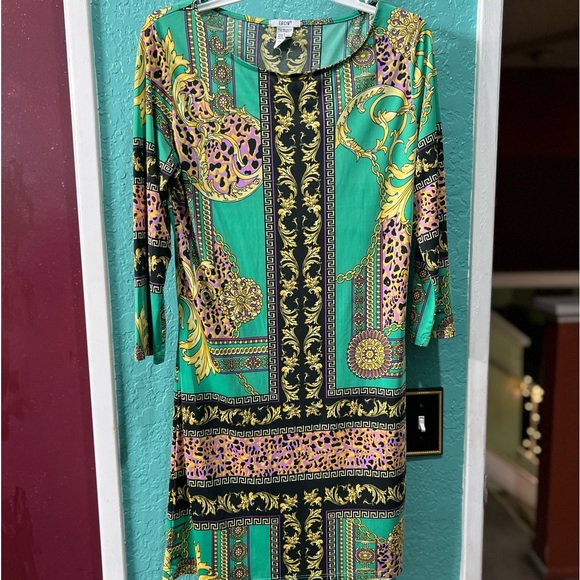 👑✅PRICE FIRM✅ Green Baroque print midi dress tunic - Picture 4 of 8